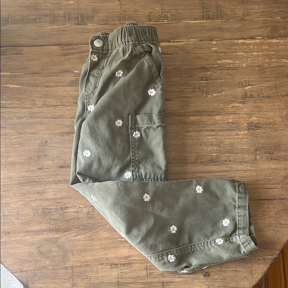 Wide leg girls green floral cargo pants